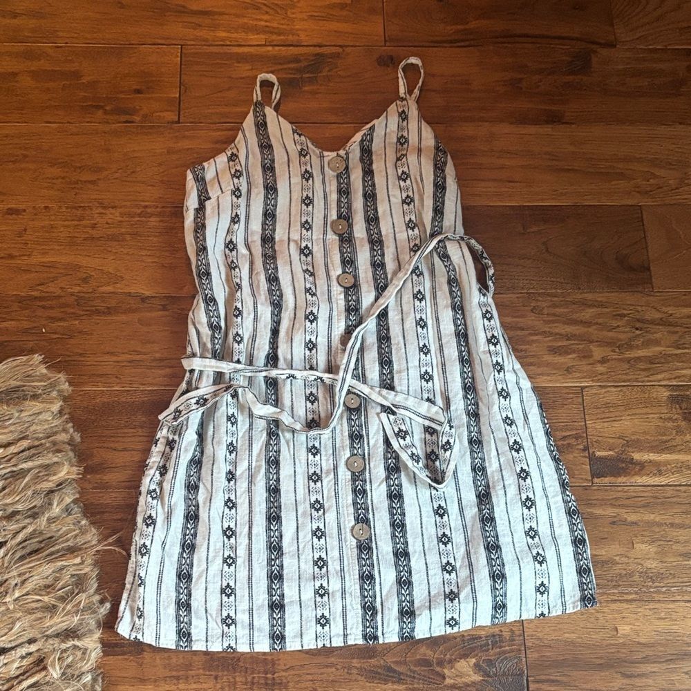 As U Wish Striped Button-Down Farmhouse dress with Belt